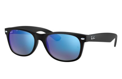 Ray-Ban New Wayfarer Flash RB2132 Black - Nylon - Blue Lenses ...