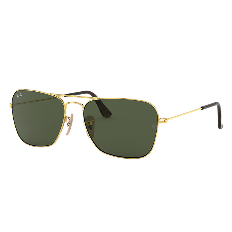 Ray Ban Caravan Sunglasses Gold Frame Green Lenses 58-15 | ModeSens