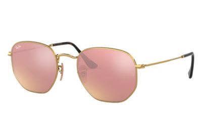 ray ban hexagonal rose gold