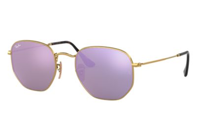 Rayban Ray Ban Hexagonal Flat Lenses Unisex Sunglasses Violet Frame Goud Rb3548N 0018O 54 21 rayban kopen in de aanbieding