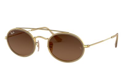 Rayban Ray Ban Oval Double Bridge Unisex Sunglasses Lenses Bruin Frame Goud Rb3847N 912443 52 23 rayban kopen in de aanbieding