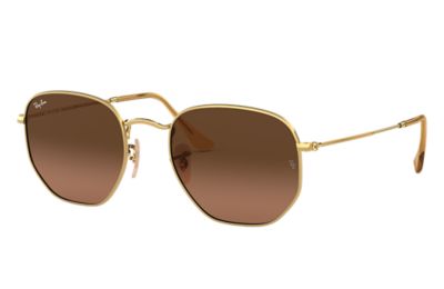Rayban Ray Ban Hexagonal Flat Lenses Unisex Sunglasses Bruin Frame Goud Rb3548N 912443 54 21 rayban kopen in de aanbieding