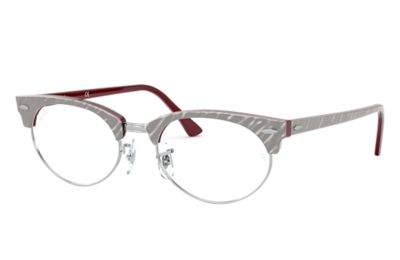 RAY BAN CLUBMASTER OVAL OPTICS EYEGLASSES WRINKLED LIGHT GREY FRAME CLEAR LENSES 52-19