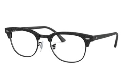 RAY BAN CLUBMASTER MARBLE OPTICS  SCHWARZ GEMUSTERT FASSUNG KLAR GLAS 49-21