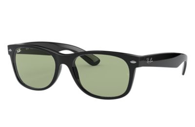 RAY BAN NEW WAYFARER CLASSIC SUNGLASSES SHINY BLACK FRAME GREEN LENSES 55-18
