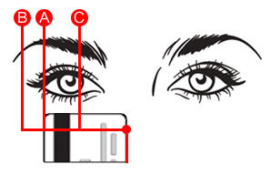 Verifique se o cartão de crédito está alinhado com o canto externo do olho